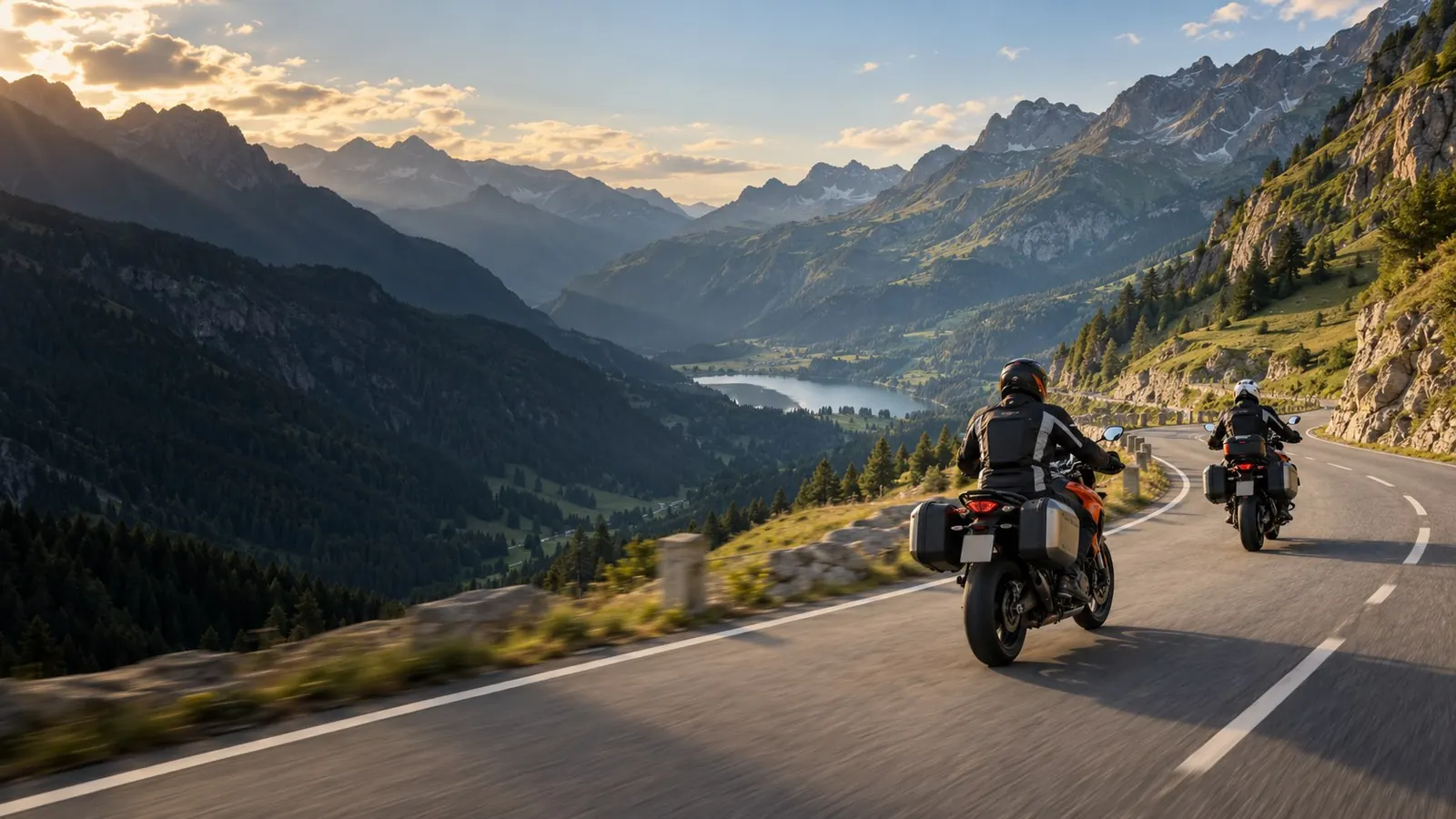 Twee motorrijders op een bochtige bergweg